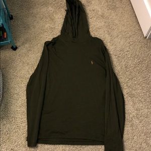 men’s L polo olive long sleeve with hoodie